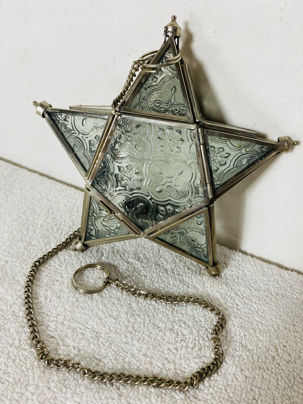 Vintage Boho Celestial Star Hanging Candle Lantern Clear Glass Morroccan Style